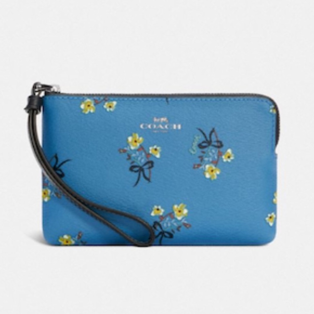 Authentic Coach Flower and Bow Corner Zip Wristlet